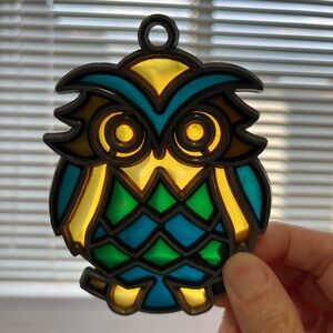 Vintage Owl Stained Glass Art Sun Catcher Decor